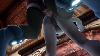 Ladyboy Devil Tear Up Knocked Up Elf in front of the Fireplace