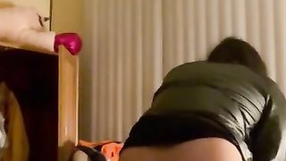 Selffuck with XXL faux-cock and meaty cum shot and gulp