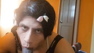 fledgling sissy bitch  deep-throating big black cock