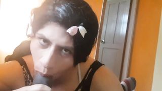 fledgling sissy bitch  deep-throating big black cock