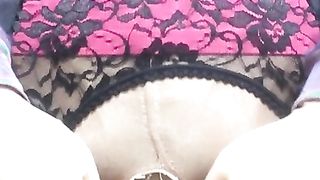 Ultra-Kinky Nadia (trans, crossdressing, feminization, transformation, nymph mask, garters, high stilettos)