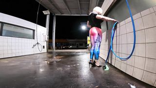 Hefty Muscle Slut UNSHEATHED and CAUGHT at Carwash Exhibitionist