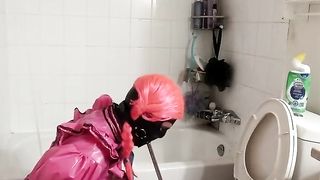 Sissy Maid Cleaning Restroom With Fresh Brush Gag