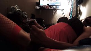 Crossdresser In crimson underwear