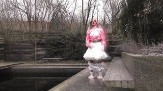 Jizz Shot Sissy in Satin Petticoat and Nylon Stocking