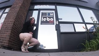 CD TV in Black MIni miniskirt outdoors in the Morning day time joy