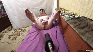 The mega-slut wails from a rock-hard fuck stick in the butt four