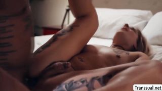 Gigantic weirdo eats and barebacks the arse of Trans sis