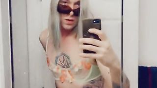 Talkative and Fashionable Swimsuit Trans Plays With Herself