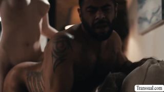 Insane step-dad lets his she-creature daughter-in-law without a condom his bootie