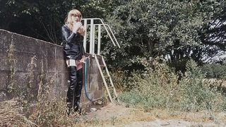 Crossdresser Outdoors Jacking, Blasting Milk, Peeing