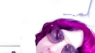 Lusty sissy takes good-sized faux-cock in her jaws