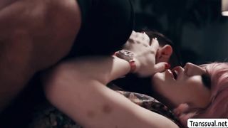 Huge-Boobed transgirl lets sad stepbrother no condom her humid a-hole