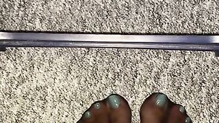 Lila ejaculates on those soles and her magnificent blue boink grind