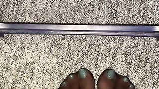 Lila ejaculates on those soles and her magnificent blue boink grind