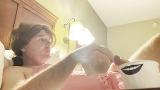 CindiCsissy tonguing my own spunk for the first-ever time