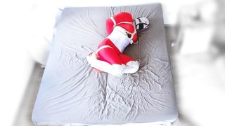 Crimson catsuit white footwear selfbondage