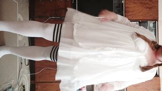 sissy Aleksa in nightdress sensing a ferocious ejaculation