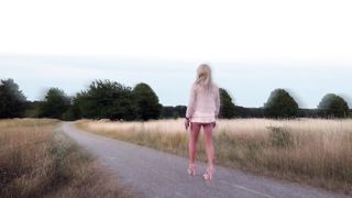 Biking Sissy In Micro-Skirt And Nylon Tights