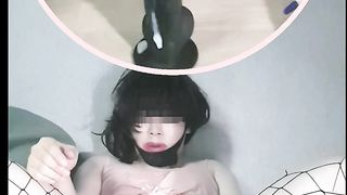 Inferior Korean CD sissy whoresachu's faux-cock railing encountering Camera