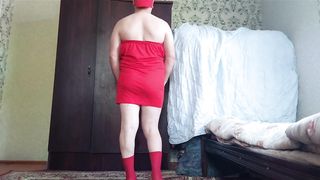 CRIMSON Mini Sundress White Uber-Sexy Trans Nice Sissy Immense Bootie Solo Performer Crossdresser Model Cosplayer Femboy Striptease MTF