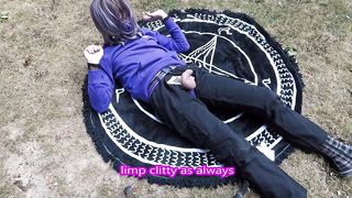 Kitty Catskull insatiable surroundings femboy with backside buttplug in the park