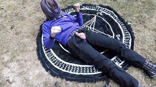 Kitty Catskull insatiable surroundings femboy with backside buttplug in the park