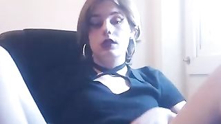 Transgender Princess jack her lil' beef whistle and tongues his own spunk