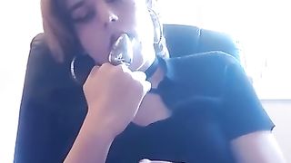 Transgender Princess jack her lil' beef whistle and tongues his own spunk