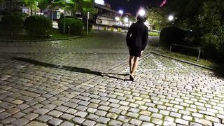 Urinate in spandex hotpants over stockings