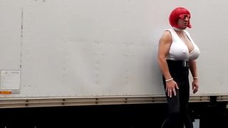 DeeDeeSlut in Super-Hot Black Yoga Trousers and White Top