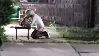DeeDeeSlut69 Taking Her Plaything as deep as she can on a park bench in public.