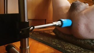 She-Male nude solo with pummeling machine and wank