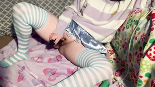 Fem Trans Stud gets DPd by 2 Bad Dragon Fuck Sticks with Internal Cumshot