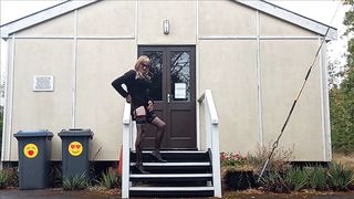 T-Model Wanking Outdoors at the Hut