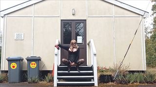 T-Model Wanking Outdoors at the Hut