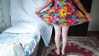 Super-Steamy Flower Mini Sundress Super-Steamy Transgirl Solo Dance Striptease Good-Sized Ass T-Girl Backside