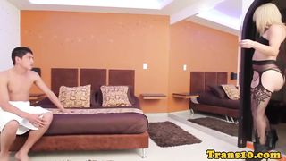 Ass-Fucked transgender princess in super-sexy underwear shoots a load