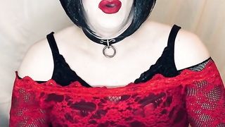 Whorey Sissy in Strong Make-Up Sates Dude on Web Cam