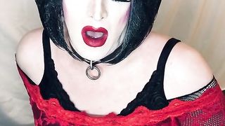 Whorey Sissy in Strong Make-Up Sates Dude on Web Cam