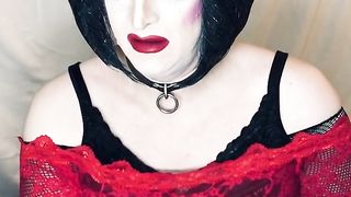 Whorey Sissy in Strong Make-Up Sates Dude on Web Cam