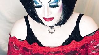 Whorey Sissy in Strong Make-Up Sates Dude on Web Cam