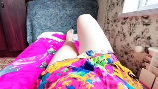 Uber-Cute t-girl salami handless getting off sleek white hips