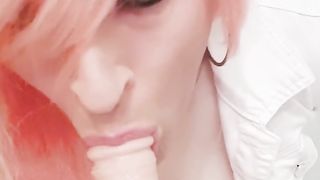 I had to fellate my fake penis while dressed in my thick faux ditzy globes!