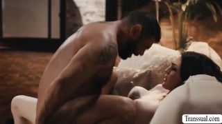 Dark-Haired ladyboy Tori Easton bi-racial no condom assfucking fuck-fest (Draven Navarro)