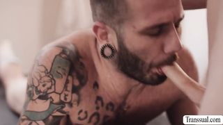 Injured guy gets his rump barebacked by transgender princess masseur