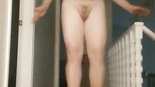 Pinkish high-heeled slippers,rosy faux-cock, itty-bitty sissy clitty