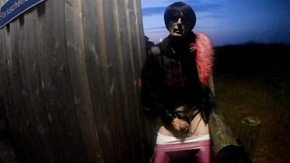 sissyslut in taut leather pulverizes her bootie and spunk in public