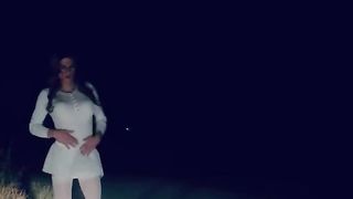 Black-Haired Shemale in white splendid Clothes