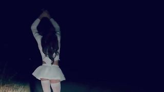 Black-Haired Shemale in white splendid Clothes